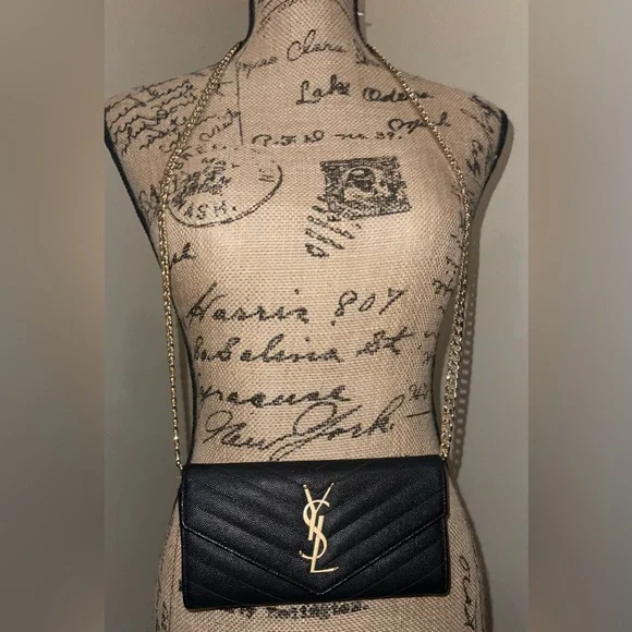 Yves Saint Laurent Black and Gold Chain Wallet - Picture 12 of 14